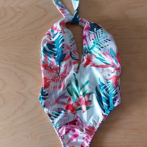 Floral one-piece swimsuit new, size S, white with bright colors