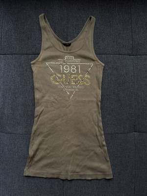 Guess women's tank top used, size XS, beige and green