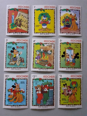 Redonda Walt Disney Deck the Halls 1983 Stamps Set 9 Mint