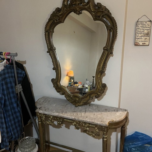 Carved entrance table and mirror, 1960s-70s