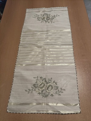 Embroidered gold table runner handmade, new, silk fabric 40x97cm