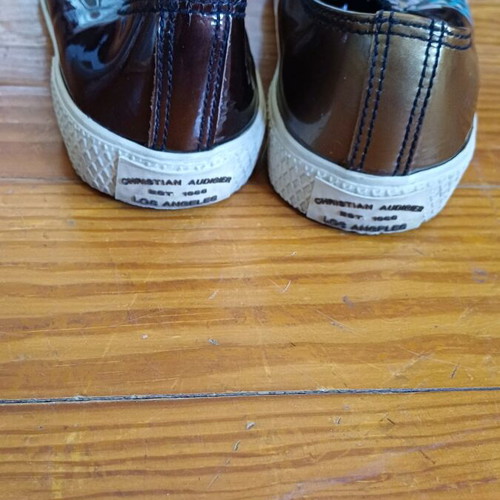 Cristian Audigier sneakers like new, brown patent leather with skull and rhinestones