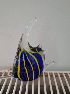 Art Glass τροπικό ψάρι Murano μπλέ και κίτρινες ρίγες σαν καινούργιο