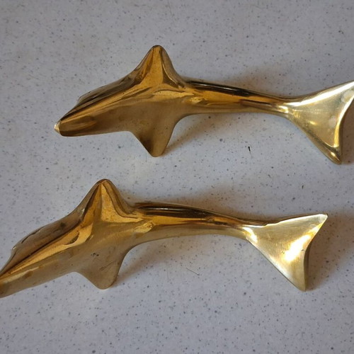 Vintage brass dolphin paperweights solid brass like new