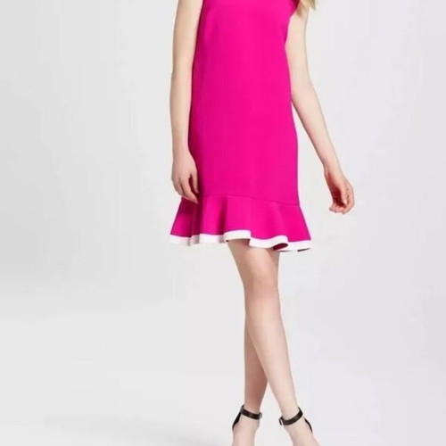 Victoria Beckham for Target sleeveless twill ruffle hem dress like new, hot pink