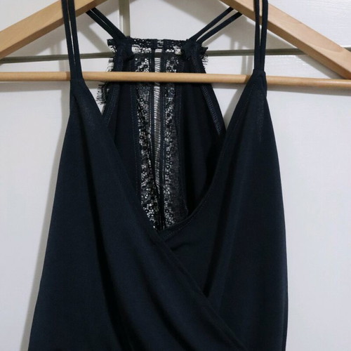 Dark blue short top with lace back used, size M