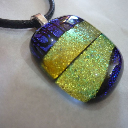Handmade dichroic glass pendant necklace like new, multicolor