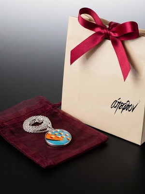 Reflexion Necklace with Hand-Painted Abstract Pendant by Άπεφθον