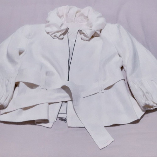 Zara Exclusive Linen Jacket Large 40 White Like New with Zipper and Belt