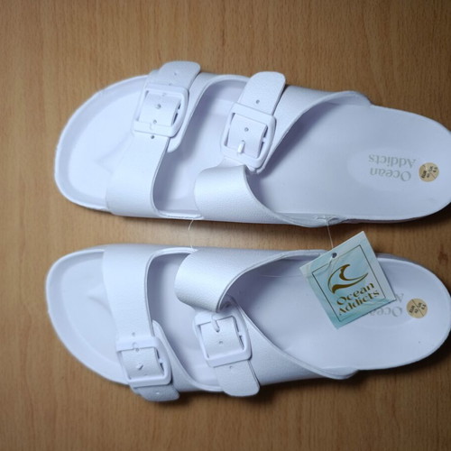 Ocean Addicts women's slippers, white, adjustable straps