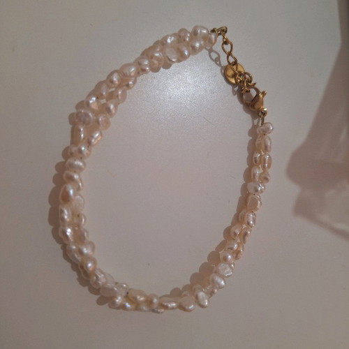 Handmade double bracelet with freshwater pearls in rice shape