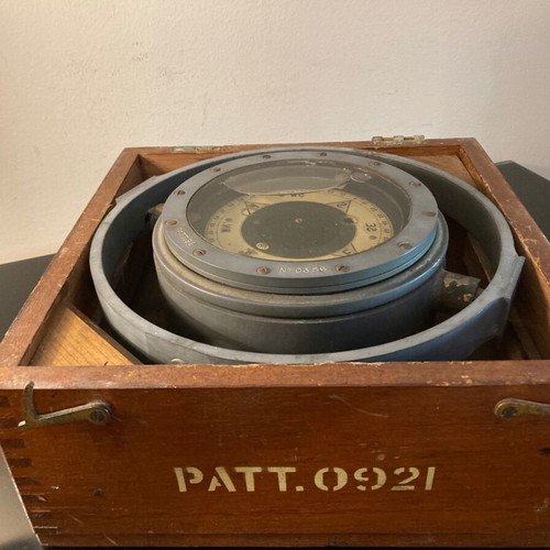 Nautical compass used with box and 1844 stamp