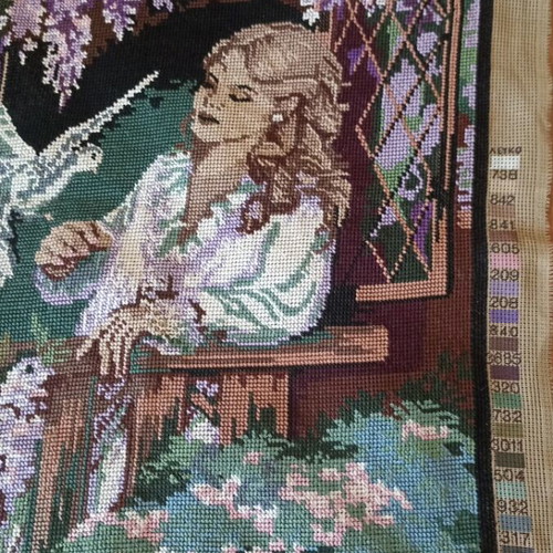 Handmade embroidered textile painting 1x0.50 art piece like new