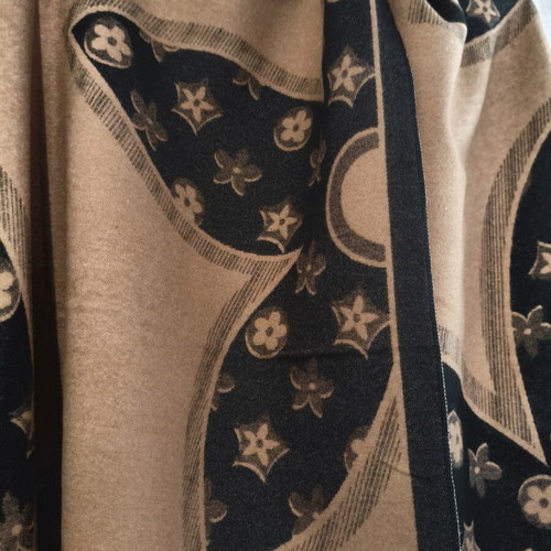 Pashmina double-sided camel and black scarf with floral and geometric prints new