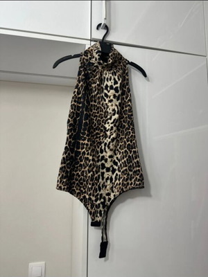 String bodysuit with open back used, size L, black and brown