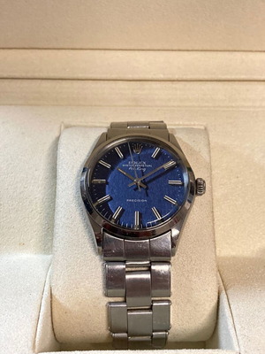 Rolex Air King 5500 1968 watch used, all original, blue dial