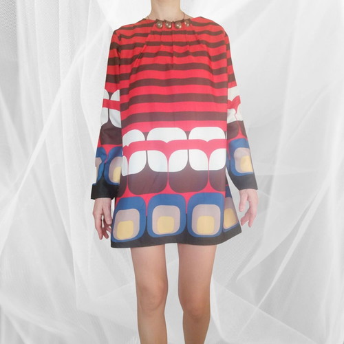 Vintage retro colorful dress tunic used, geometric pattern
