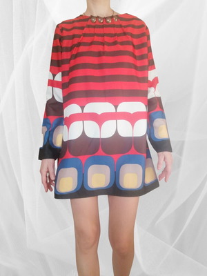 Vintage retro colorful dress tunic used, geometric pattern