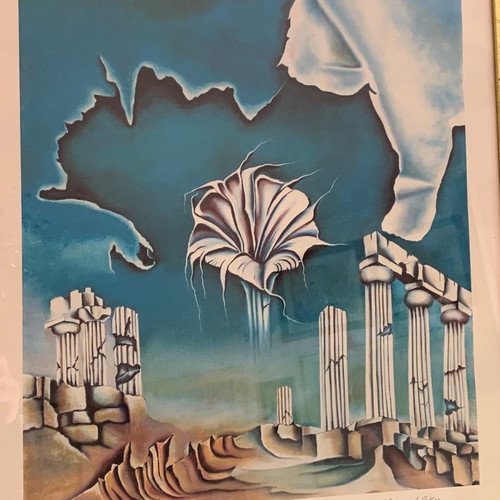 Silk screen printing used by famous Swiss painter in gold frame