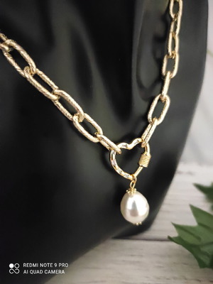 Γυναικείο κολιέ με καρδιά 18K, ζιργκόν και δάκρυ πέρλας, κατόπιν παραγγελίας
