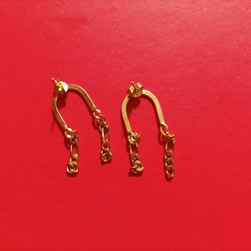 Gold chain earrings used, gold-plated silver S925