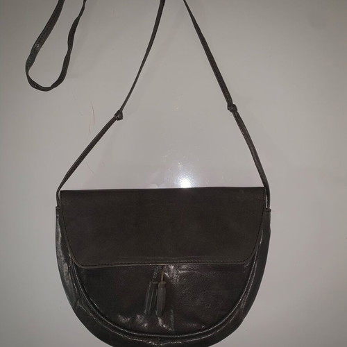 Gray leather crossbody bag used with double small inner pocket