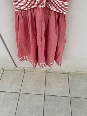 Dress small red used with checkered pattern and strawberries