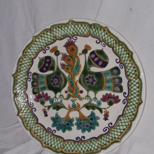 Vintage Greek Ceramic Plate 31.5 cm, Handmade Crackle Glaze, Rhodian Aegean Style