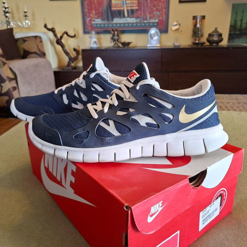 Nike Free Run+ 3 running shoes, navy blue and gold, size 46