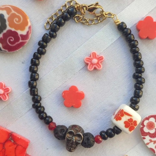 HuTao Inspired Handmade Bracelet Black Red