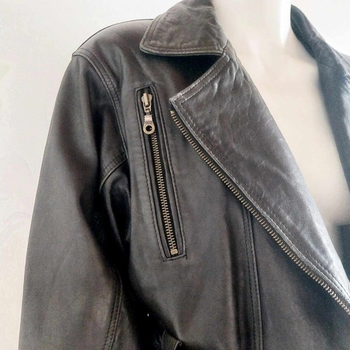 Vintage black leather biker jacket unisex, like new, size L