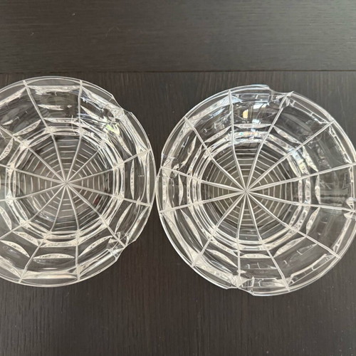 Set of 2 crystal ashtrays with spider web design, like new