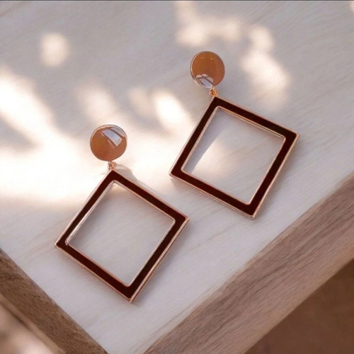 Earrings new brown and gold hypoallergenic brass
