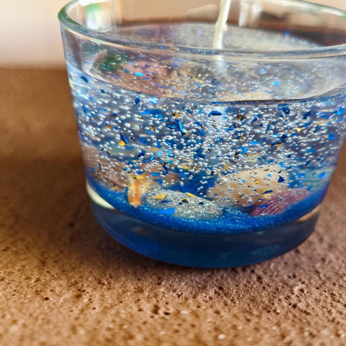 Handmade Gel Candle Sea Bottom with Real Shells and Wood and Salt Scent