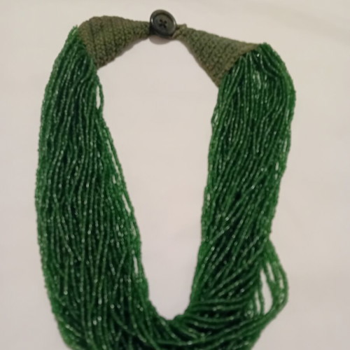 Green Multistrand Necklace used with knitted clasp