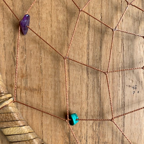 Dreamcatcher made of leather with semi-precious stones like new