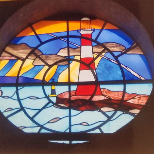 Postcard with stained glass lighthouse like new, collectible from 2003