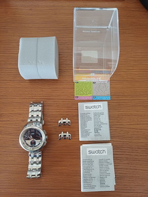 Swatch Irony ρολόι χρονογράφος Retrograde Fool Fly YRS406G σαν καινούργιο, ασημί