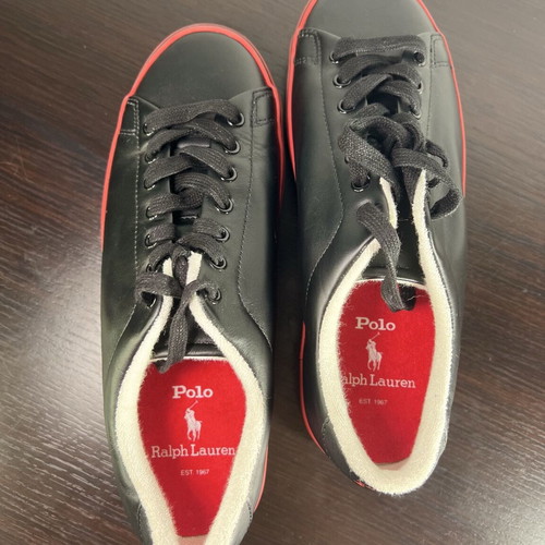 Polo Ralph Lauren Longwood sneakers black leather red stripes like new