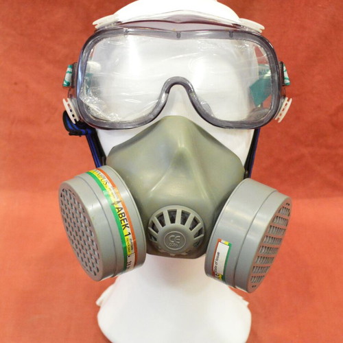 Respirator mask and protective goggles new Fire Department