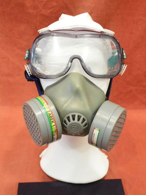 Respirator mask and protective goggles new Fire Department