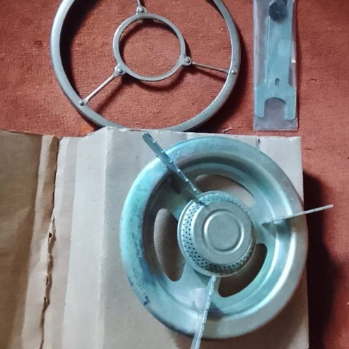 Vintage MEVA camping set with gas stove and lamp, new