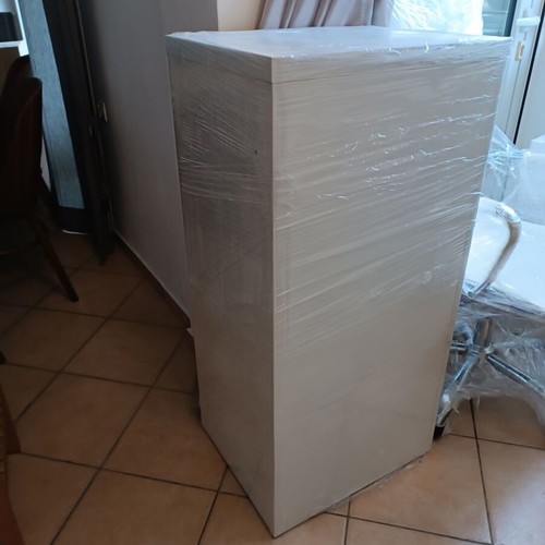 Metal filing cabinet with hanging folders and lock used