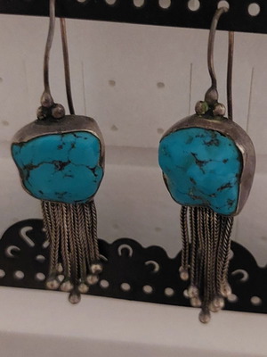 Επάργυρα σκουλαρίκια με φυσικό τυρκουάζ πέτρωμα σαν καινούργια