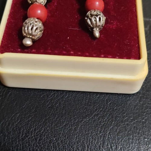 Earrings traditional Gianniotiki costume with coral handmade, like new