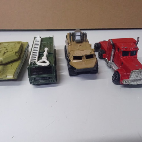 Vintage toy vehicle set of 4 with Polfi Toys red truck