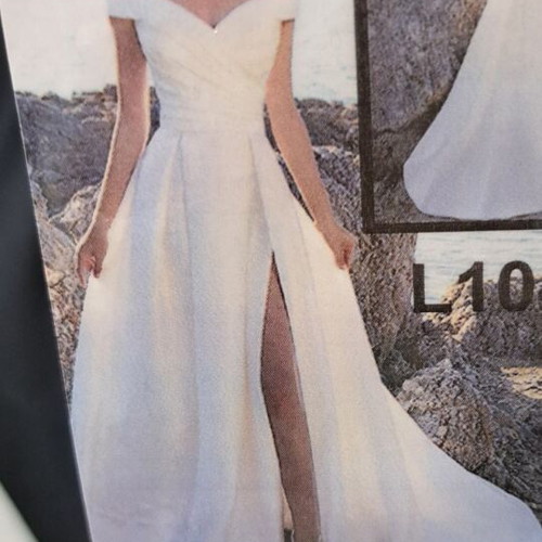 Demetrios wedding dress like new, ivory satin, off-shoulder, size S