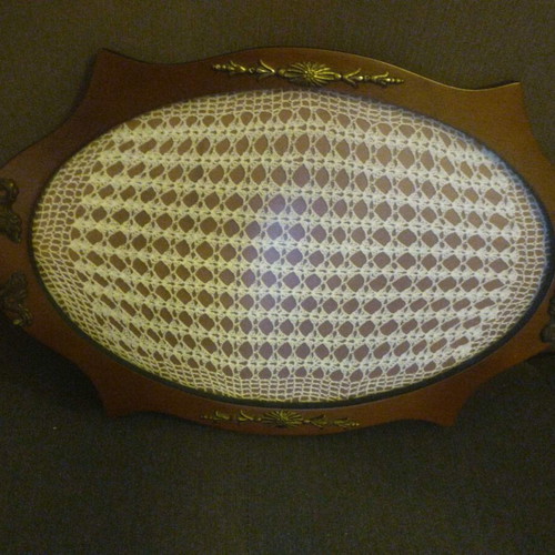 Serving tray used with wooden frame and brass handles