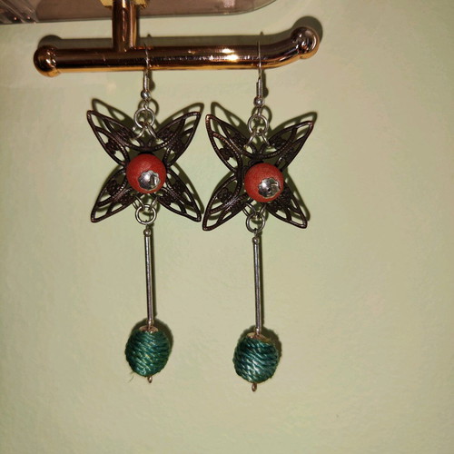 Handmade hanging earrings like new, brown and green