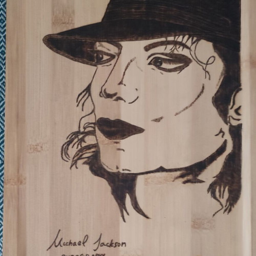 Michael Jackson pyrography on bamboo wood like new